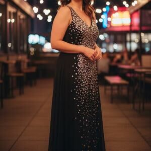 By Johnny Black Maxi Dress with Silver Accents